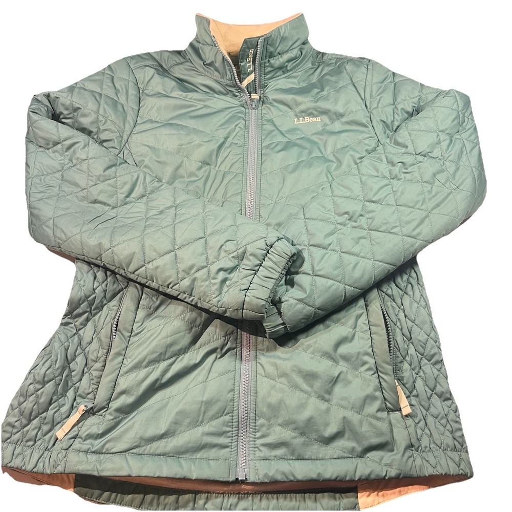 L.L. Bean Fleece Lined Primaloft Jacket Womens Size Medium‎ Green Quilted EUC